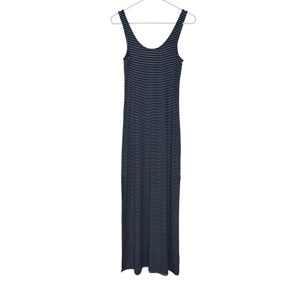 NEW Z Supply Navy White Striped Scoopneck Maxi Dress Side Slits XS X-SMALL NWT
